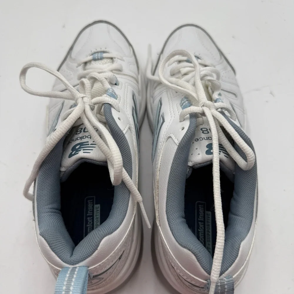 New Balance Sneaker 608v5 Cross Trainer Leather White Blue Womens 9.5 WX608WB5